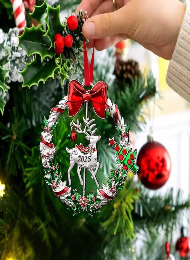 gobutend Christmas Ornament 2025 for Christmas Tree Hanging Decorations, Xmas Wreath Ornament with Rotatable Reindeer, Dated 2025 Metal Xmas Ornament for Holiday Decorative Keepsake Gift - Image 2